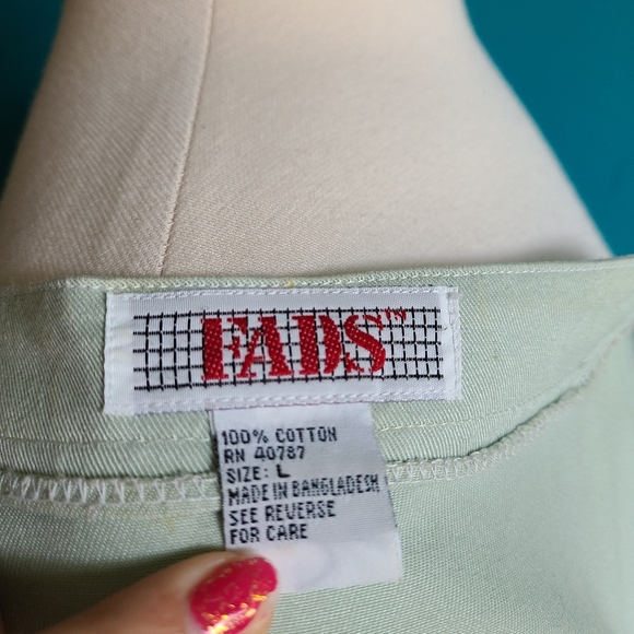 vintage 90s hand painted denim dress size large button front pastel green flower - Picture 8 of 9